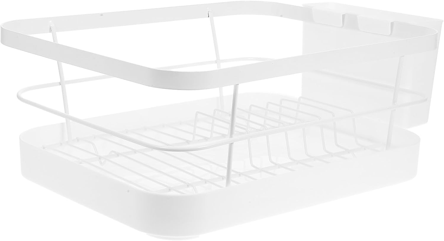 Kitchen Counter Dish Rack Bowl Holder with Cutlery Organizer, White Large Capacity Drying Dish Drainer Rack for 9 Plates and 12 Bowls, Space-Saving Kitchen Storage Organizer