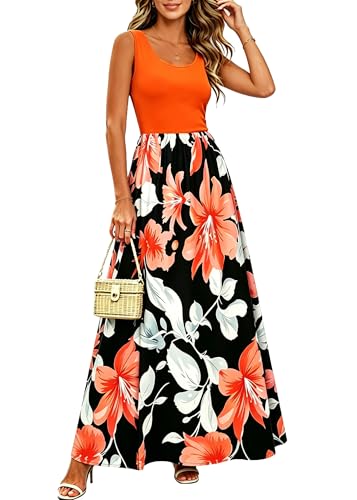 Image of Bluetime Women's Summer Boho Sleeveless Floral Print Tank Long Maxi Dress (S-3XL)