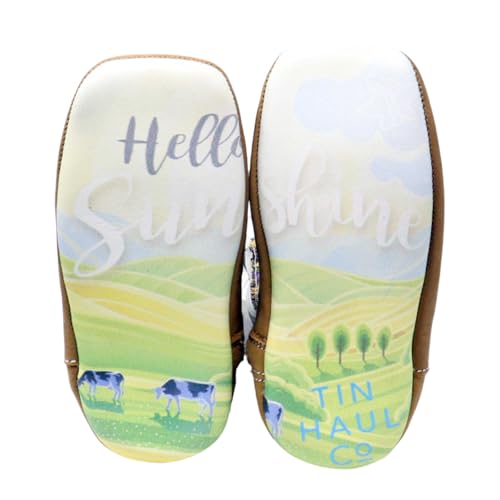 Tin Haul Western Boots, Sunflower Print Shaft, Brown Leather, Side Zip Closure,3