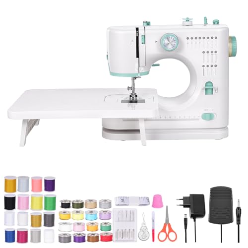 Máquina de coser para principiantes con 16 programas de puntada, máquina de coser de doble aguja de doble hilo, máquina de coser eléctrica con pedal de pie, 2 velocidades, luz LED, mesa de extensión y Máquina de coser para principiantes con 16 programas de puntada, máquina de coser de doble aguja de doble hilo, máquina de coser eléctrica con pedal de pie, 2 velocidades, luz LED, mesa de extensión y