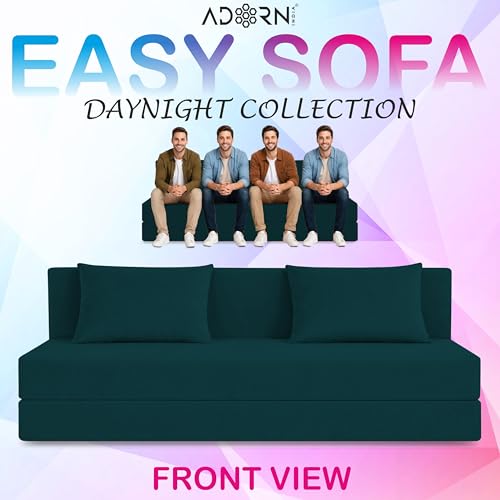 Image of Adorn India Easy 4 Seater Sofa Cum Bed | Velvet Fabric | Ocean Blue | Plain Design | 6x6 Ft | Comfortable Seating | Washable Cover | Perfect for Home & Office