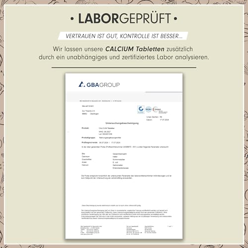 Calcium Tabletten 180x - optimal hochdosiert mit 800 mg Calcium pro Tag - Erhalt normaler Knochen & Zähne - hochwertiges Calciumcarbonat - laborgeprüft mit Zertifikat - 100% vegan - Vorrat für 90 Tage
