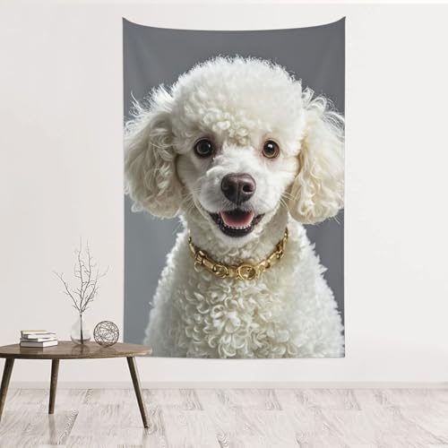 Tapisserie murale caniche français 152x101cm en velours pêche
