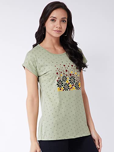 Image of Modeve Women Printed Cotton Blend Half Sleeve Round Neck T-Shirt for Summer