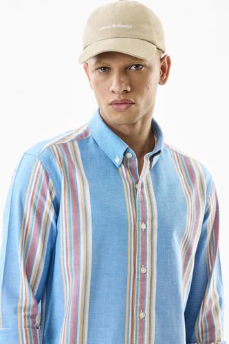 Image of SNITCH Men's Casual Shirt | Slim Fit Full Sleeve Button-Down Collar Striped Design | 100% Cotton & Breathable Fabric for Everyday Wear & Semi-Formal Occasions