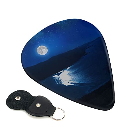 ギターピック 6枚セット 0.46mm 0.71mm 0.96mm エレキギター ベース用ピック ウクレレ ギター ABS素材 エレクトリック アコースティック 弦楽器 初心者 トライアングル ピック( 満月と海岸風景 )