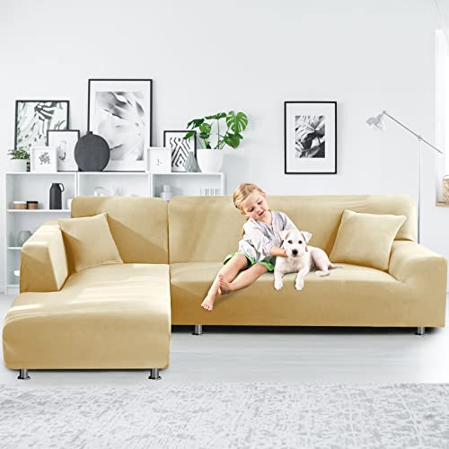 La Meack Durable Couch Covers For Sectional Sofa L Shape, Washable Slipcovers, 2Pcs Couch Covers Protector With 2Pcs Pillowcases For Dog Cat Pets Kids Child (3 Seat Sofa + 3 Seat Chaise, Pale Yellow) #TOP1