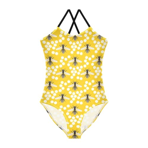 susiyo Girls One Piece Swimsuits Honey Bee Bathing Suit Quick Dry Beach Swimwear for Toddler Girl 3-10T
