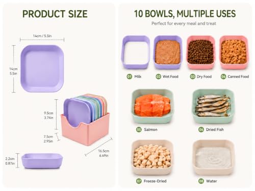 Zoenif 10 Pack Whisker Friendly Cat Bowls with Storage Purple - Image 5