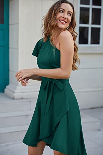 Grace Karin Women's One Shoulder Dress Ruffle Short Sleeve High Low Hem Cocktail Party Dresses Dark Green S #TOP2