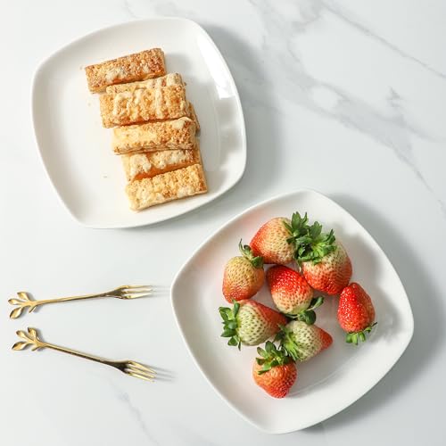 XINLTC 8 Pack Ceramic Appetizer & Dessert Plates, 7 inch White Square Dinner/Salad Plates for Snacks, Side Dishes, Casual Hosting, Dishwasher & Microwave Safe