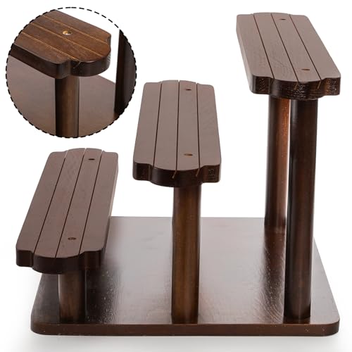 ZEAYEA 3 Tier Wood Earring Display Stand with 50 Cards, Retail Jewelry Organizer Riser for Business, Tabletop, Versatile Cupcake Figurine Perfume Holder, 15.7\" L x 11.8\" W x 9.8\" H