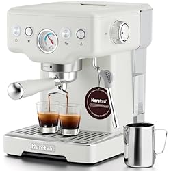 Neretva Stainless Steel Espresso Machine with Visible Pressure Guage-White | 15 Bar Professional Espresso Maker with Powerful Milk Frother and LED Display for Home Baristas to Make Latte, Cappuccino