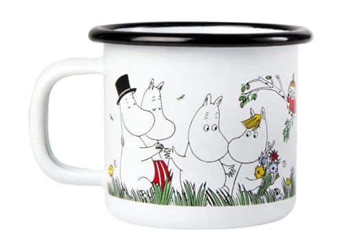 Muurla Tasse en émail blanc avec inscription « Moomin Happy Family » - 15 cl
