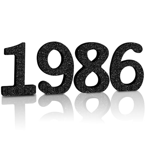 TONIFUL 4 Inch 1986 Black Glitter Table Centerpiece Sign 1986 Number Block for 40th Birthday Decoration,Fourty Years Old Birthday Table Decoration,Class of 1986 Reunion Decorations or Anniversary