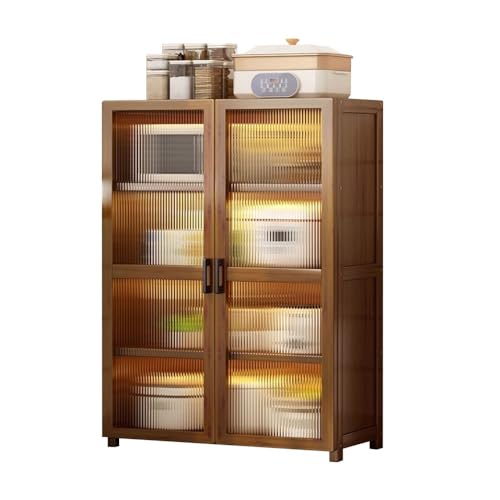 Armario de almacenamiento vintage de bambú con puertas y estantes para cocina, comedor, sala de estar, 60 x 31 x 100/130/160 cm