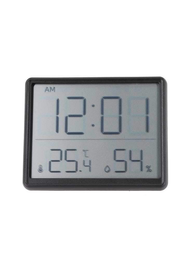 Monitor elettronico di umidità della temperatura con grande schermo, igrometro multifunzione orologio per casa cucina frigorifero, nero