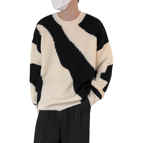 Pull noir et blanc pour homme col rond tricot doux pour un style decontracte au quotidien