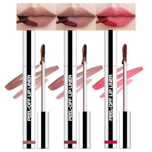 Hxssll 3 Pcs Matte Liquid Lip Stain Peel Off Lip Liner, Long Lasting Lip Tattoo, Waterproof & Transfer-Proof Lip Liner Peel Off Lip Gloss for All Skin Types. #02+#03#06