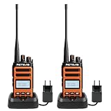 Retevis C66B Walkie Talkie de Doble Banda, Carga Rápida de 100 Minutos, Teclas Laterales Personalizables, Control CTCSS/DCS con un Solo Botón, Emparejamiento, para Tiendas (Naranja, 2 Piezas)