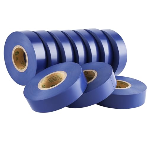 Image of Lichamp 10-Pack Blue Electrical Tape Waterproof, 3 /4 in x 66ft, Industrial Grade UL /CSA Listed High Temp Electrical Tape Blue Electric Super Vinyl