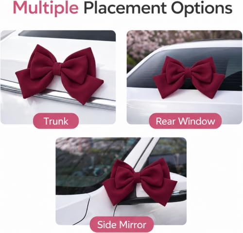 Image of Pink Car Bow for Women Cute Car Exterior Cute Decor for Girls Coquette Decorations for Cars (Claret)