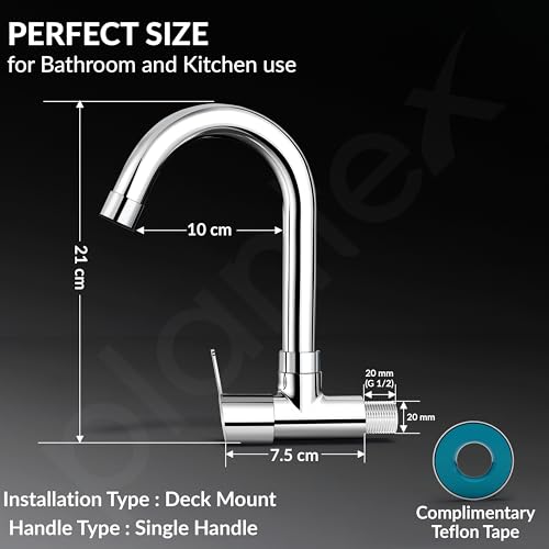 Image of Plantex Sink Taps for Kitchen Basin with Brass Spindle /Wall Mount Tap for Kitchen Sink with Wall Flange & Teflon Tape /Sink Cock Tap - Pack of 1 (Rio, Chrome)