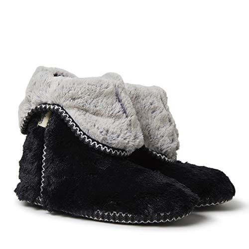 Dearfoams Womens Beth Faux Fur Foldover Boot Slipper, Black, Large Us #TOP2
