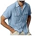 Générique Hommes Mode décontracté Hauts Chemise Couleur Unie Poche Simple Boutonnage Chemise Coton et Lin Chemise à Manches Courtes Haut T-Shirts Colorés pour Hommes
