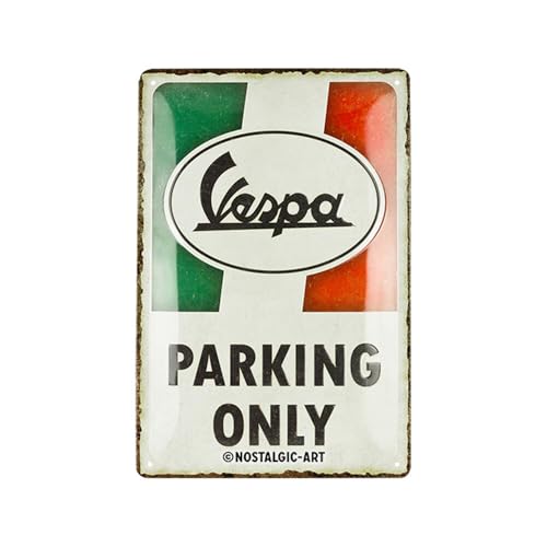 Nostalgic-Art Retro Blechschild, 20 x 30 cm, Vespa – Parking Only Italian – Geschenk-Idee für Roller-Fans, Original Lizenzprodukt (OLP), aus Metall, Vintage Design, Blechschilder Sprüche