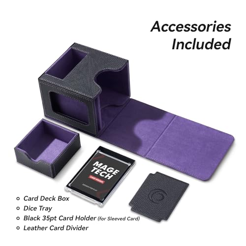 Miniatura 6 de Mage Tech Caja De Mazos Commander Para Mtg - Diseño Patentado, Exhibición De Commander, Apta Para 100 Cartas Con Doble Funda, Soporte Magnético De Cartas De 35pt Bandeja Para Dados - Negro Y Morado