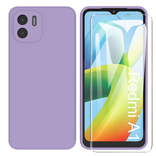 ARRYNN Coque pour Xiaomi Redmi A1 4G + Film Protection écran en Verre trempé,Housse Ultra Premium TPU Silicone Liquide Flexible pour Xiaomi Redmi A1 - Violet Cover
