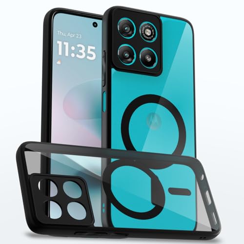Image of Amazon Basics Back Cover for Motorola Moto G67 Power 5G / G57 Power 5G Compatible with Mag-Safe | Shockproof Design | Hard Transparent Back Case (Black Mag-Safe)