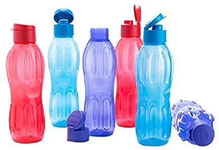Signoraware Fliptop Aqua Juego de Botellas de plástico, Juego de 6, 1 litro, Multicolor Cover