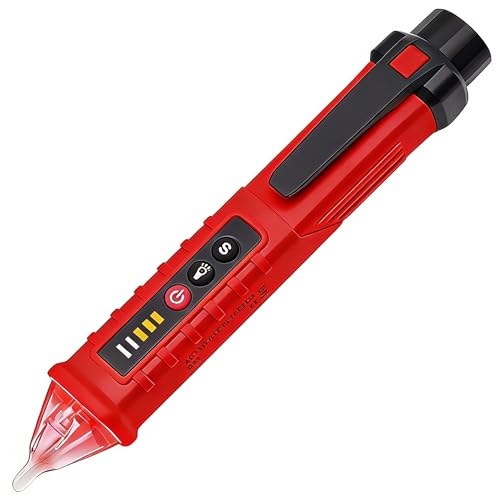 Voltage Tester Pen, 12V-1000V Non Contact Electric Tester Pen, Adjustable Sensitivity NCV Volt Stick, Live/Null Wire Checker and Breakpoint Finder, AC Voltage Detector with LED Flashlight (Red)
