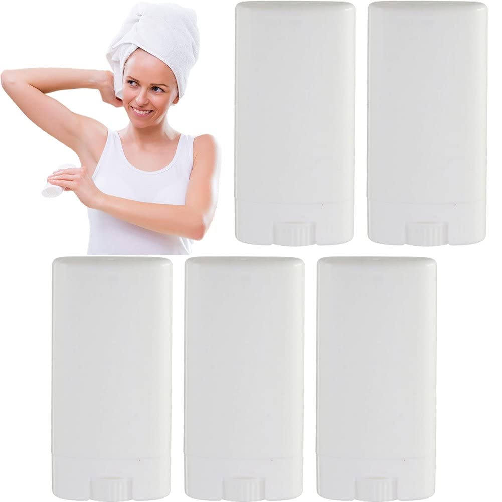 Luxylei White Empty Oval Deodorant Containers 5Pcs Plastic Solid Lip Balm Containers 15Ml Empty Refillable Lip Gloss Tubes (White)