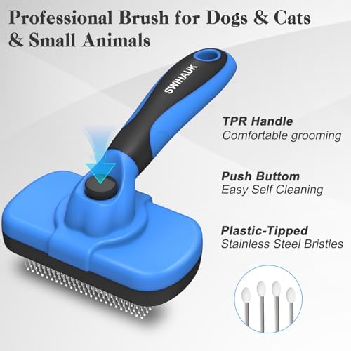 Swihauk Self Cleaning Slicker Brush - Skin Friendly Deshedding Grooming Tool for Dogs & Cats, Suitable for Shedding & Haired Pets, with Pet Supplies Accessories, Blue - 1