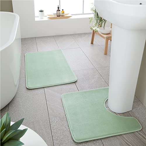 Catherine Lansfield Bathroom Anti-Bacterial Memory Foam Bathmat And Pedestal Mat Set Sage