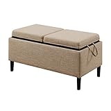 Convenience Concepts Designs4Comfort Magnolia Storage Ottoman with Reversible Trays, Tan Fabric