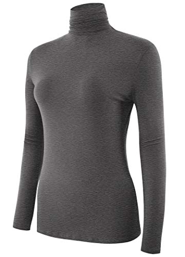 Image of AUHEGN Women's Long Sleeve Short Sleeve Lightweight Turtleneck Top Slim Fit Pullover T-Shirt (S-XXL)
