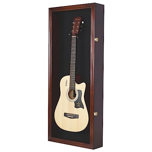 DisplayGifts 42" Electric Guitar Display Case Cabinet Hanger UV Protection Mahogany Finish - Image 3