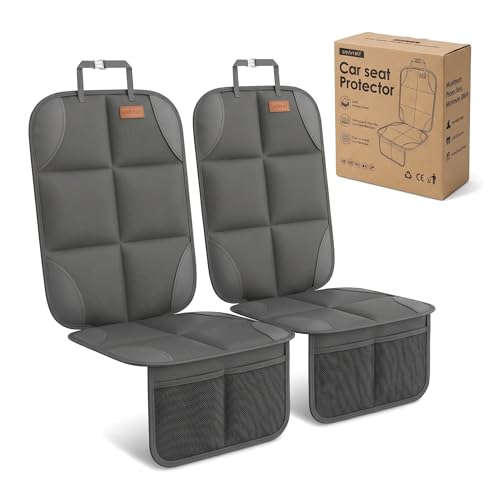 Image of SMART ELF 2 Pack in Gift Box Car Seat Protector (Dark Gray) | Thickest Padding and Non-Slip Backing Mesh Pockets for Baby and Pet, Sedan SUV Truck