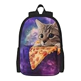Galaxy Pizza - Mochilas divertidas para niñas, diseño de gato, mochila escolar para niños, bolsa de viaje para el hombro, mochila casual de 17 pulgadas más bolsa para laptop unisex para adolescentes