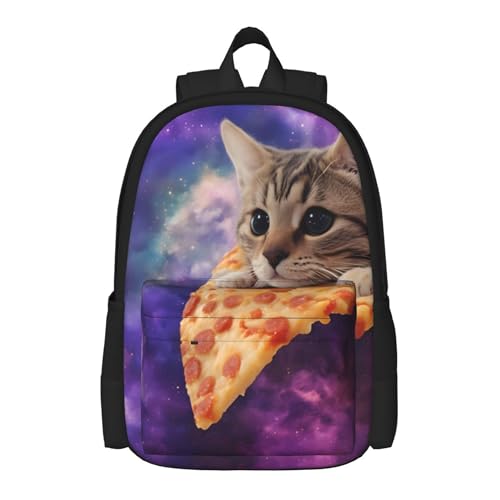 Galaxy Pizza Funny Cat Girls Backpacks School kids Bookbag Children Travel Shoulder Bag Casual Daypack 17 Inch Plus Laptop Bag for Unisex Teens Women Boys