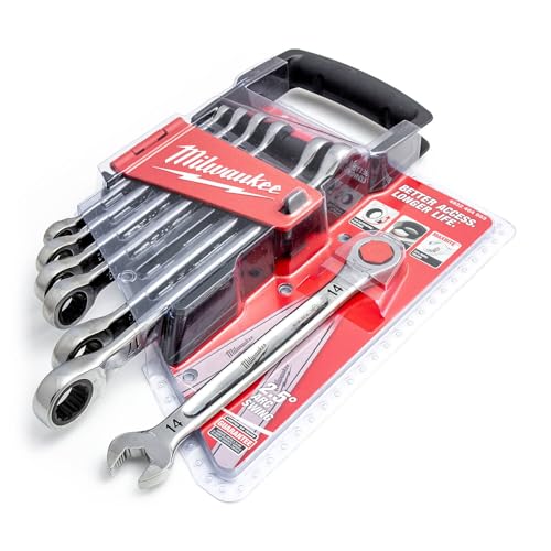 Milwaukee 932464993 Max Bite Ratcheting Metric Combination Spanner Set, 7 Piece, Red