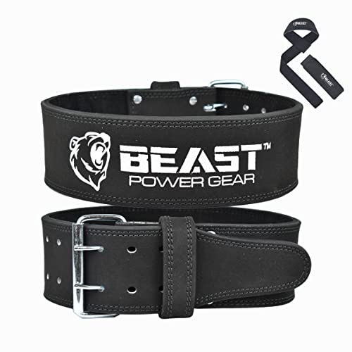 Beast Power Gear Weight Lifting Belt for Women & Men - Leather Power Belt with Back and Core Support for Weightlifting, Powerlifting, Strength Training, Squat and Deadlift Free Strap