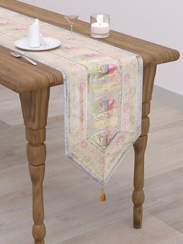 Image of Banarasi Brocade Zari Silk Table Runner Dinning & Centre Table Runner 177 By 30 CM (Grey, Elephant)