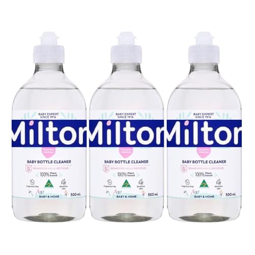 Milton - Limpiador de biberones de 500 ml, paquete de 3 tetinas, película de leche blanca, removedor de residuos, higiene, desinfectante para pieles sensibles con tarjeta de agradecimiento Welari | (3