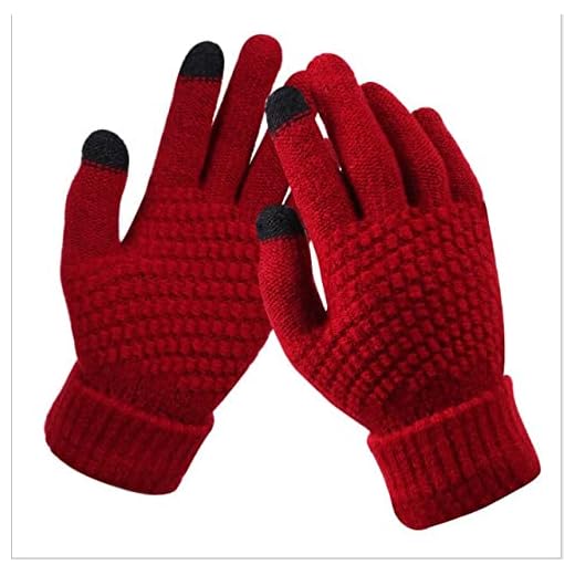 ZLKZZQ Frauen-Winter-Touchscreen-Handschuhe verdicken warme gestrickte Stretch-Handschuhe Vollfinger-Outdoor-Skihandschuhe -Red-One Size