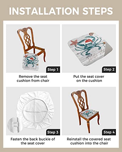 Christmas Crab Seat Covers For Dining Room Chairs Set Of 2, Stretchy Dining Chair Cushion Covers, Xmas Snata Claus Coastal Starfish Wood Removable Washable Slipcovers For Office, Kitchen, Party #TOP3